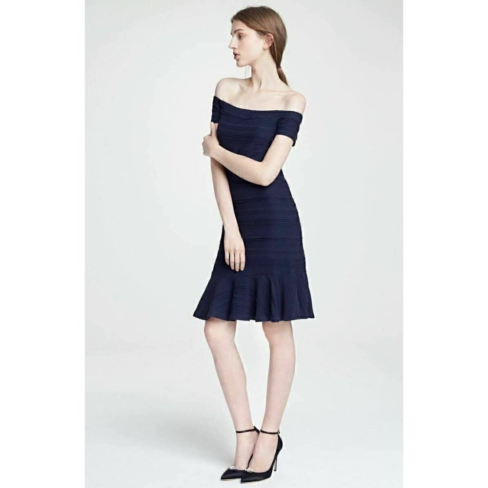 Rebecca Taylor Womens Navy Blue Off-the-Shoulder T